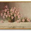 KISSFOX Vintage Floral Framed Wall Art Pink Flower Wall Art Paintings Pictures Wall Decor Modern Farmhouse Roses Canvas Art Prints Rustic Retro Still Life Artwork For Bedroom Kitchen Living Room
