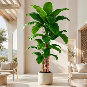 10ft Extra Tall Artificial Banana Tree, Fake Banana Leaf Plant with 27 Faux Banana Leaves, Perfect for Home Indoor Outdoor Patio Office Tropical Decor