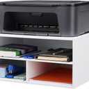 EMERIT Printer Stand Shelf with Storage Wood Desk Paper Organzier for Home/Office,Printer Riser, 2 Tire (Large, White)