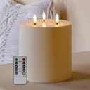 Large Outdoor Candles with Remote Waterproof 6"x6" Flickering Flameless Candles with 3 Wicks Plastic Big Battery Operated Candle for Indoor Outdoor Use, Ivory