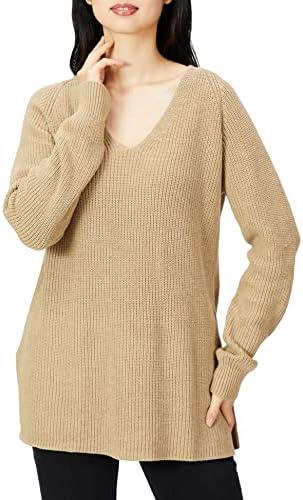 Goodthreads Women's Cotton Shaker Stitch Deep V-Neck Sweater M