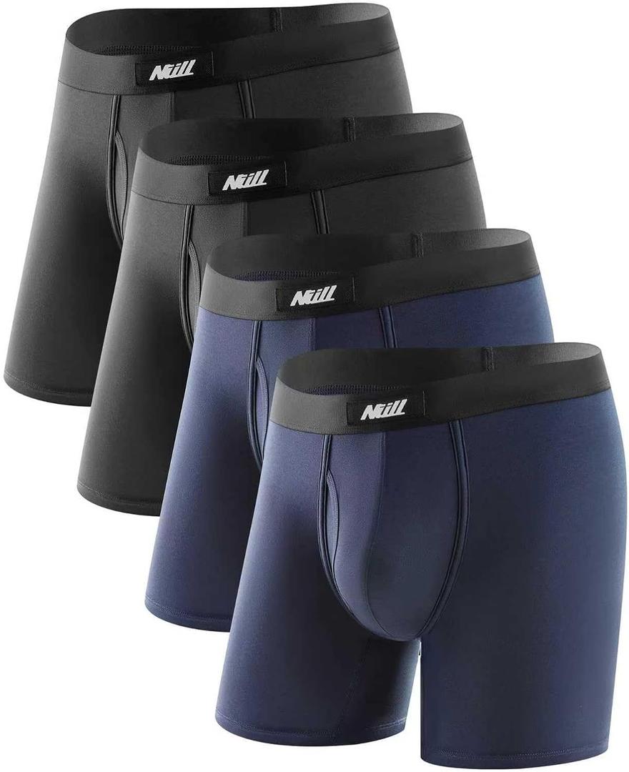 Ultra Soft Micro Modal Boxer Briefs Mens, Breathable Underwear for Men with Fly Opening, 4 Pack