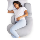 Momcozy Cooling Pregnancy Pillow, Original F Shaped Maternity Pillow for Pregnant Women with Adjustable Wedge Pillow, Full Body Support Pregnancy Pillows for Side Sleeping with Velvet Cover, Light Grey