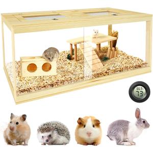 Large Hamster Cage 48", Front Opening Lockable Sliding Door Gerbil Cage, Dwarf Hamster Cage with Metal Mesh Roof, Chewproof Syrian Hamster Habitat Enclosure, (Wooden, 48" L x 20" W x 20" H)