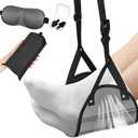 Yerliker Airplane Foot Hammock(Memory Foam) with Earplugs and Eye Mask Travel Necessities Adjustable Airplane Desk Foot Rest for Long Trip Pain and Swelling Relief(Gray)