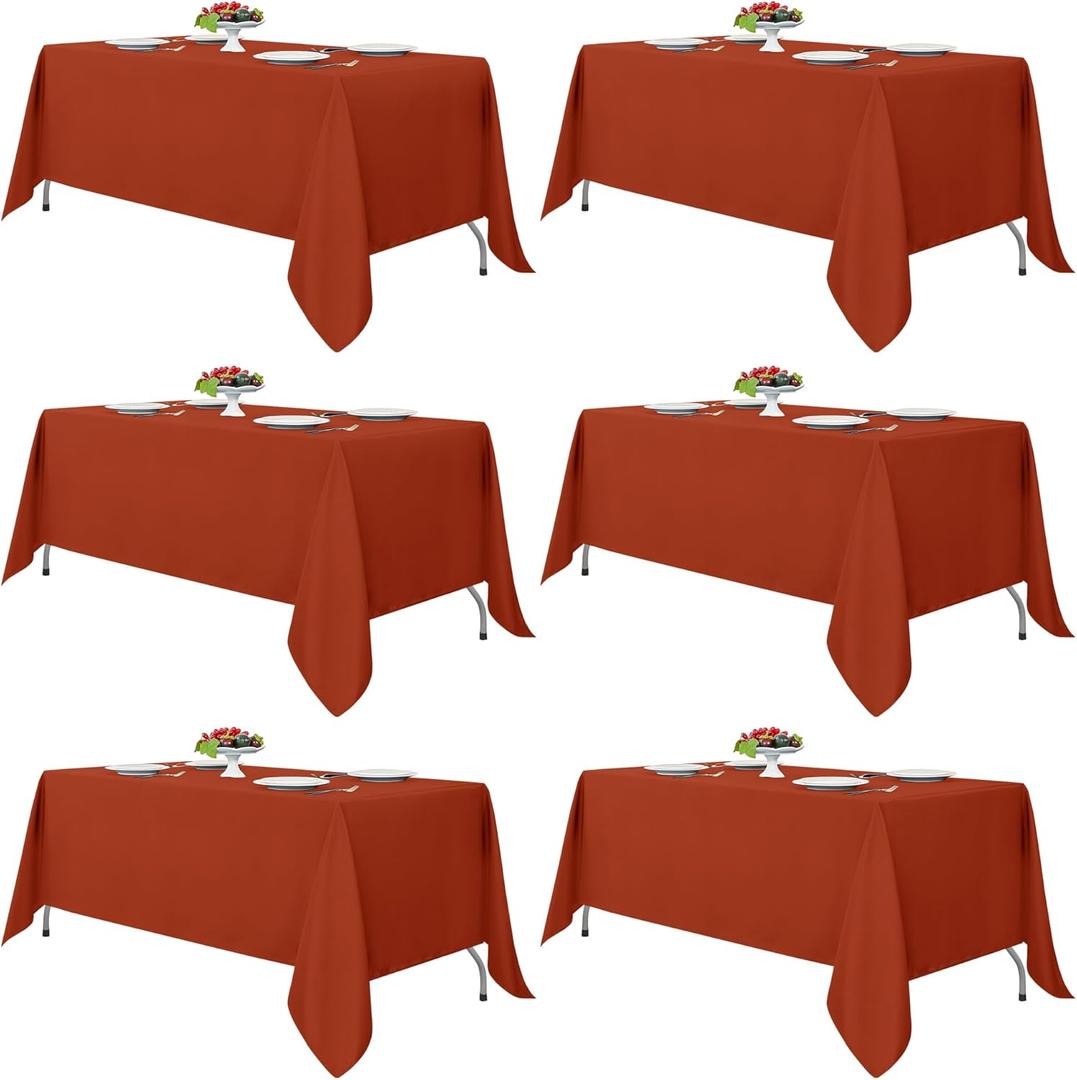 Fitable Rust Tablecloths for Rectangle Tables, 6 Pack - 70 x 120 Inches - Reusable and Washable Fall Table Clothes for 6-8 Ft Tables, Polyester Fabric Table Covers for Wedding, Party, Banquet