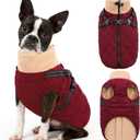 Queenmore Dog Jackets for Large Dogs, Dog Coat with Harness Built-in, Thick Fleece Lining Waterproof Jacket for Large Breeds, Back Zipper Pet Winter Jacket for Retriever, Labrador, Burgundy XL
