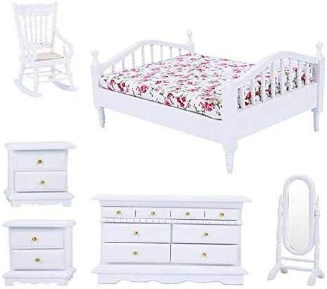EatingBiting 1:12 Scale mini House Simulation Model Furniture Sets Bed Wardrobe Chair Dressing Mirror Mini Home Decoration Miniature Furniture Bed Dresser Mirror