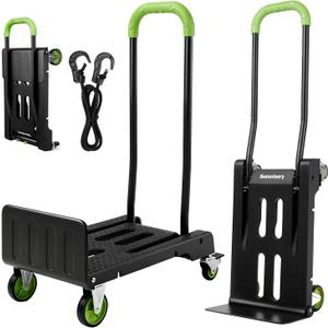 2-in-1 Folding Hand Truck & Dolly Cart, Convertible Hand Truck with Flat Platform, Quiet TPR Wheels, Lightweight 12.5lb, 264 lb Flat / 176 lb Upright Capacity, Compact Cart for Moving, Boxes & Luggage