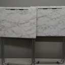 TV Tray Table,Folding Table with Cup Holder Portable,Foldable Snack Tray for Eating,Small Folding Tables Set of 2,Dinner Tables for Couch, Living Room,Small Space (White Marble,2Pcs)