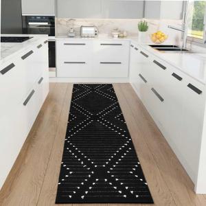 LIVEBOX Black Runner Rug for Kitchen, 2x8 Boho Washable Rug Runner for Hallway,Moroccan Cotton Long Entryway Area Rug Indoor Carpet for Bedroom Laundry Doorway Entry