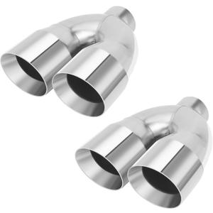 LCGP 2.5 Inch Dual Exhaust Tip, 2.5" Inlet 4" Outlet 9.5" Length, Polished Stainless Exhaust Tip, Double Wall Weld-on Angle Cut, Tailpipe for Car Truck, 2 Pcs