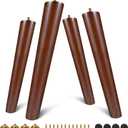 FoDau770 Brown Rubber Wood Furniture Legs 16 Inches, Slant Tapered Wood Feet Mid Century Sofa Legs Set of 4, 5/16" UNC Furniture Feet Replacement Parts for Cabinet Couch Dresser Chair Ottoman Table