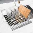 MERRYBOX Roll Up Dish Drying Rack, Silicone Wrapped Over The Sink Dish Rack Foldable Dish Drainer Anti-Slip Dish Racks for Kitchen Counter, Multipurpose Kitchen Sink Drying Rack, 18" x 13", Light Gray