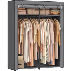 SONGMICS Closet Wardrobe, Portable Closet for Bedroom, Clothes Rail with Non-Woven Fabric Cover, Clothes Storage Organizer, 55.1 x 16.9 x 68.5 Inches, Gray URYG02GY