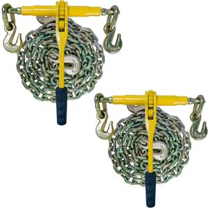 Chain and Binder Kit 5/16in-3/8in，G80 Chains Heavy Duty Ratchet Load Binders，Secure Tie Down Binder for Hauling and Towing,2 Pack