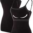 ATTRACO Women's Cotton Camisole Shelf Bra Spaghetti Straps Tank Top (Medium, #1 Black/Black)