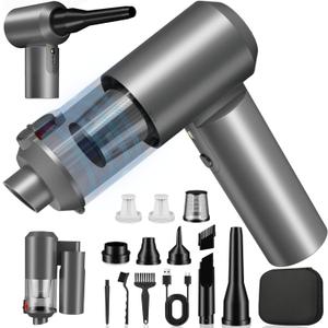 Portable Car Vacuum - 4 in 1 90 Foldable Vacuum Cleaner for Car with 16000Pa, Rechargeable Handheld Air Duster Cordless with Brushless Motor for Auto Home Office Pet Hair (Gray)