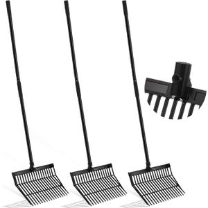 Lasnten 3 Sets Manure Fork with Long Metal Handle Pitch Fork Manure Rake Heavy Duty Muck Rake for Gardening Horse Stable Grass Hay Cleaning Farm Work (Black,Normal Grip)
