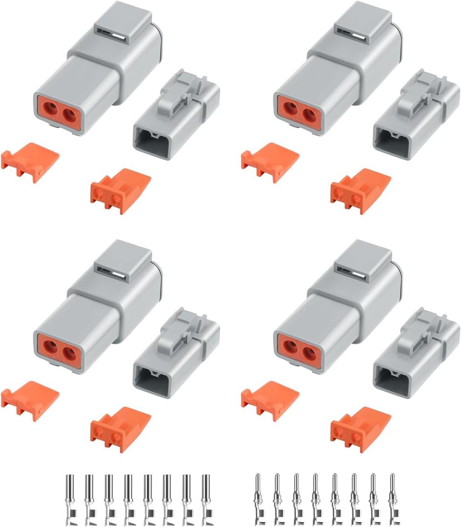 32 PCS Deutsch DTP Connector Kit 2 Pin Automotive Waterproof Connectors 4 sets with Size 12 Stamped Contacts Gauge 14-12 AWG Wire Size,25A