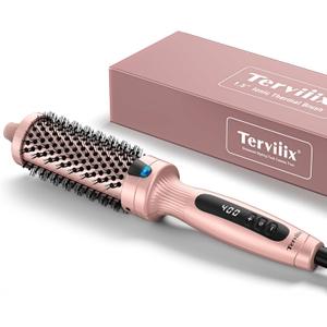 Terviiix Thermal Brush Get Voluminous Style, Quick Heating Hot Brush, Ceramic Tourmaline Ionic Heated Curling Iron, Digital Display 9 Temperatures Curling Wand, Dual Voltage, 1.5 Inch (Rose Gold)