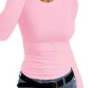 Afibi Women Ribbed Long Sleeve Crew Neck Slim Fit Stretchy Basic T Shirts Tops (Small, Pink)