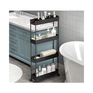 SPACELEAD Slim Storage Cart 4 Tier,Bathroom Organizer Rolling Utility,Mobile Shelving Unit Slide Out for Office, Kitchen, Laundry Room & Narrow Places,Black