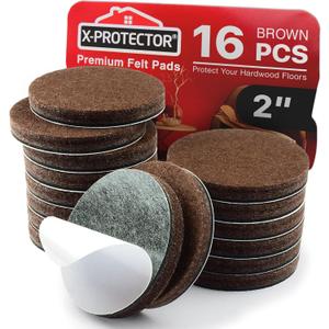 16 Heavy-Duty Felt Furniture Pads 2 1/4 Thick X-Protector! Round Felt Pads for Furniture Feet - The Best Felt Floor Protectors for Furniture to Prevent Scratches. Protect Your Hard Floor! (Brown)