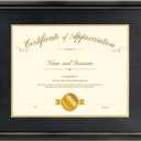 Diploma Frames 11x14 with Mat, 15x18 Black Gold Color Document Frame for 11x14 Diploma/Certificate/Picture, Includes Double Mat and UV Protection Acrylic (Double Mat)