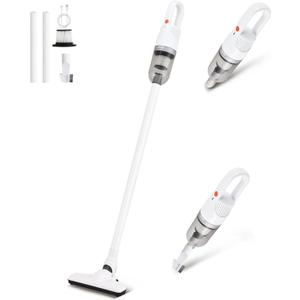 6-in-1 Lightweight Stick Vacuum Cleaner with 100W Powerful Motor, Mini Portable Household Handheld Vacuum Cleaner for Domestic Hard Floors, Carpets and Pet Hair (White Cordless Without Plug)