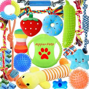 Dog Toys 25 Pack for Fun and Teeth Cleaning, Puppy Chew Toys Pack with Squeak Plush Toy,Squeaky Toy Balls,Tug of War and Rope Toys for Puppy to Small Dogs
