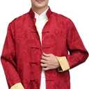 Men's Traditional Chinese Kung Fu Clothing Hanfu & Tang Suit Jacket Wing Chun Uniform Martial Arts Coats (Red+gold)