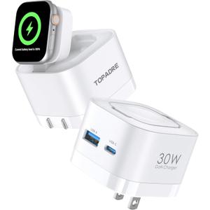 65W Retractable Charger for Apple Watch, 4-in-1 PD USB C Charger Block GaN Foldable Plug Fast Charging for Apple Watch Series 11/10/9/8/Ultra/SE, for MacBook Pro/Air, iPhone 17/16 Pro, iPad, Galaxy