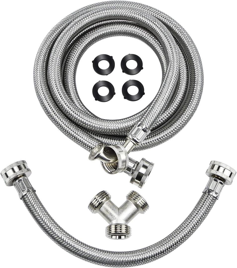 Steam Dryer Hose Installation Kit - 6 Ft 90 Degree Elbow Stainless Steel Hose,1ft Inlet Adapter And Y Connector, Fits All Normal Household Water Supply Lines by TOMOON
