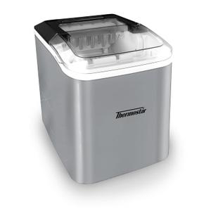 Nostalgia Thermostar Automatic Self-Cleaning Portable Electric Countertop Ice Maker Machine, 26 Pounds in 24 Hours, 9 Ice Cubes Ready in 7 Minutes, with Ice Scoop and Basket, Silver