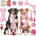 Vinsot 12 Pack Large Dog Chew Toys for Aggressive Chewers Pink Christmas Gifts Teething Toys with Dental Rope Squeaky Balls and Chew Bone for Medium Large X-Large Breeds Dogs