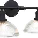 Yosoan 2-Light Indoor Wall Sconce with Striped Shade, Modern Vanity Light Vintage Industrial Single Wall Mounted Lamp Hardwired Clear Bowl Glass Shade for Living Room Kitchen Bedroom Home Decor(Black)