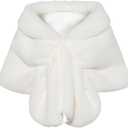 BABEYOND Womens Faux Fur Collar Shawl Faux Fur Scarf Wrap Evening Cape for Winter Coat (Small, White)