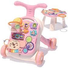 3 in 1 Baby Walker and Activity Center for Girl, Learning to Walk, Sit to Stand, Early Educational Push Toys with Music Panel for Infant Toddler 12+ Months Pink