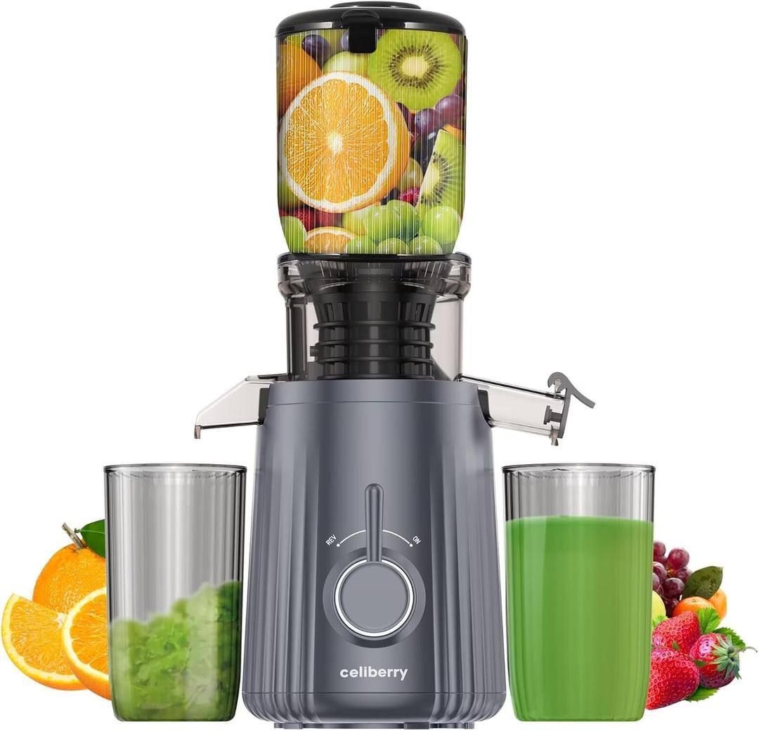 Cold Press Juicer Machines, Slow Masticating Juicer with 4.25" Large Chute, Self-Feeding Juice Extractor for Whole Fruits & Vegetables, 98% Juice Yield, Quiet & Easy to Clean (Grey)