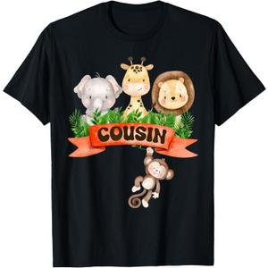 Cousin of the Wild One Zoo Birthday Safari Jungle Animal T-Shirt (Small, Black)