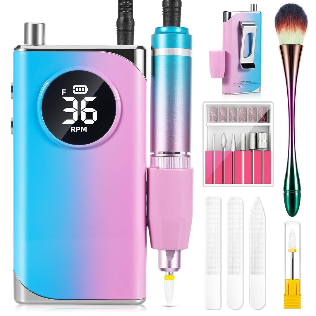 Electric Nail Drill Professional:40000RPM Electric Nail Drill Machine,Rechargeable Nail Efile for Acrylic Gel Nails, Manicure Pedicure Polishing Shape Tools for Salon Home Use