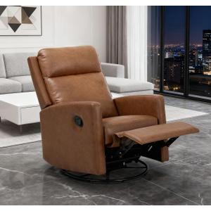 3-in-1 Swivel Rocking Recliner Chair, Oversized MALOL Glider with Ergonomic Back, PU Leather Recliner for Living Room and Nursery (Cocoa)