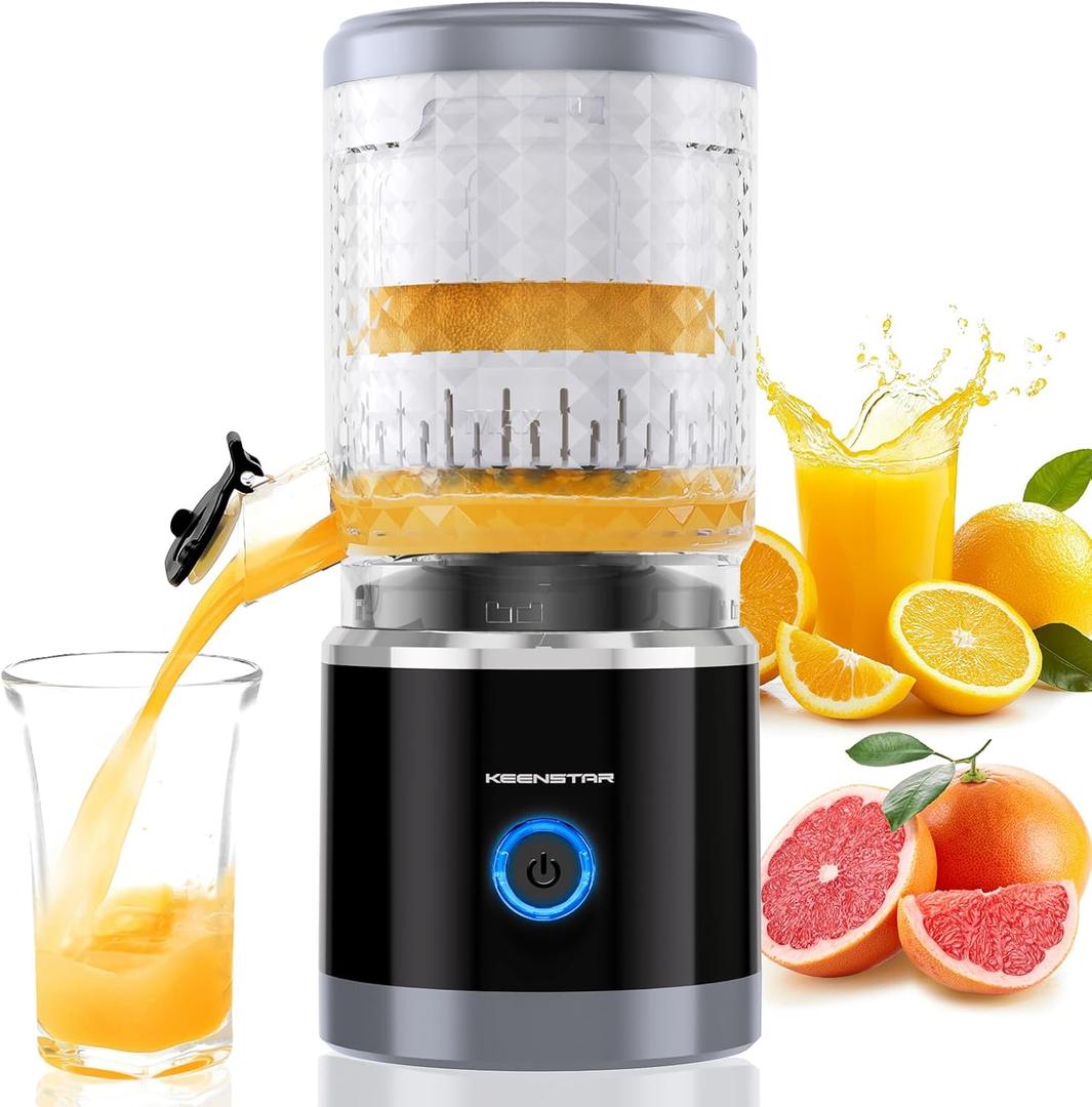 KEENSTAR Electric Citrus Juicer, Automatic Orange Juicer Squeezer with Power Cord, Portable Juicer with Cleaning Brush for Lemon, Grapefruit, High Juice Yield, One Touch Operation, Easy to Clean (Small, Black)