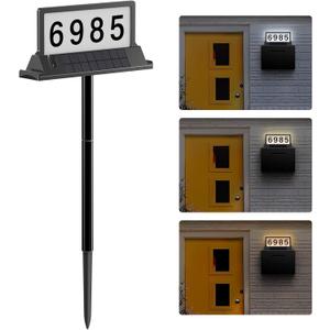 Solar Address Sign for House Numbers  Double-Sided LED Address Plaque with Magnetic Mount, Wall Mount & In-Ground, 3-Color Light Modes, IP65 Waterproof, Solar Powered for Yard, Garden, Mailbox
