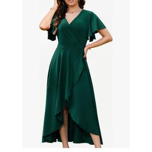WEACZZY Women V Neck Ruffle Sleeve Maxi Dresses Split Elegant Wrap Ruffle Wedding Guest Dress Elegant Casual Dresses
L