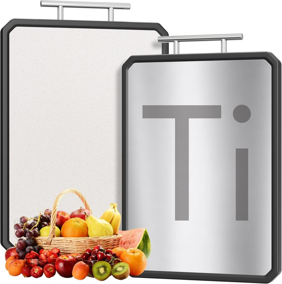 Titanium Cutting Boards for Kitchen, Large 16x11 Inch Pure Titanium and Wheat Straw PP Double Sided Chopping Board, Dishwasher Safe, Easy to Clean, 16.4 inches x 11.4 inches