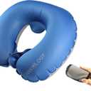 TREKOLOGY Inflatable Neck Pillow for Travel  Compact Ultralight Air Pillow with Button Inflation & Quick Deflate  Dual-Fabric Neck Support Cushion for Airplane, Car, Train, Bus