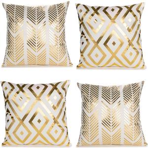 ZLINA Home Decorative Set of 4 Throw Pillow Covers Gold Foil Pillow Covers 18 18 Inch Geometric Square Cushion Covers Decor Couch Sofa Bedroom(White and Gold)