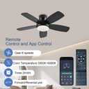 KNUN 42 Inch Ceiling Fan with Light and Remote/App Control, Low Profile Ceiling Fans with Lights,Flush Mount, Double-sided Blades, 3CCT, Dimmable, Noiseless, Black Ceiling Fan for Indoor/Outdoor Use